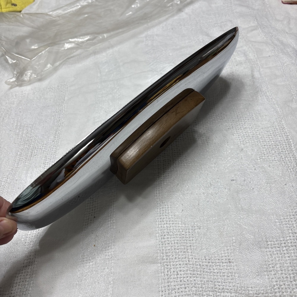 Vintage Milbern Creations Chrome Oblong Serving Tray Wood Base Mid Century MCM